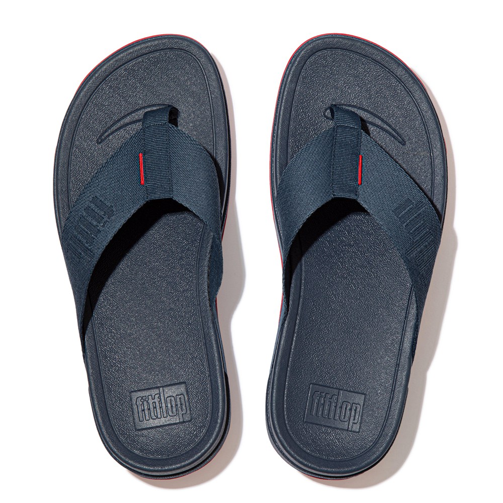 Fitflop Womens Sandals - Surfa Woven Logo Toe-post - Navy - 107-HMYADI